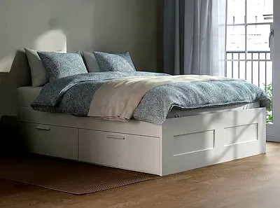 Ikea BRIMNES 160x200
Bed frame with storage / LURÖY slatted bed base Replacement - Good condition