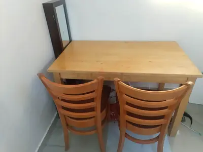 Solid Wooden Dining Table with Two Chairs