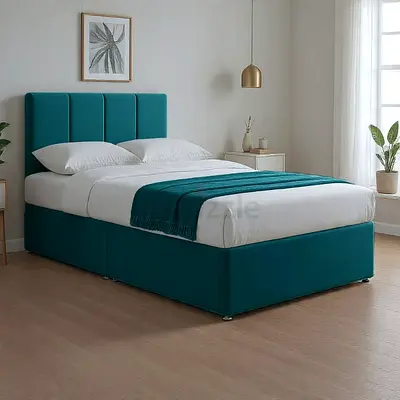Modern Teal Upholstered Bed Frame with Padded Headboard