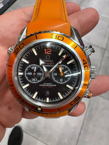 Mens orange chronograph wristwatch - used style diver look seamaster