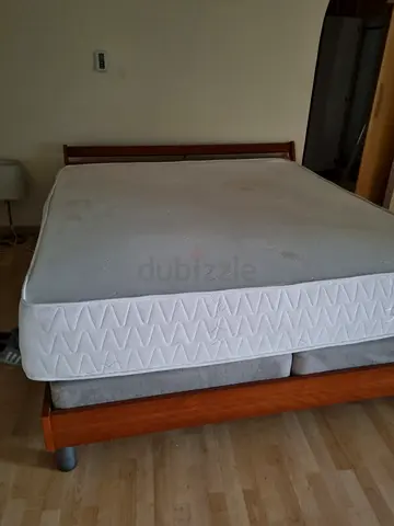 King size Wooden bed frame with mattress - used