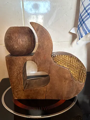 Hand-carved Wooden Decorative Candle Holder / Heart Sculpture