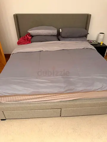 Comfortable king size  upholstered bed frame with storage drawers - grey
