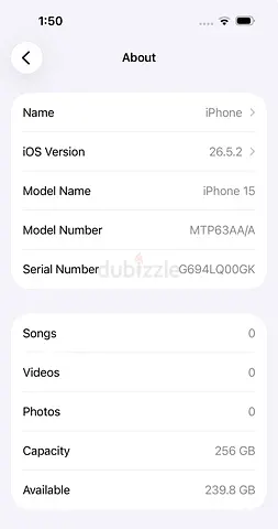 iPhone 15 - 256GB, Clean iOS 26.5.2, Good Condition