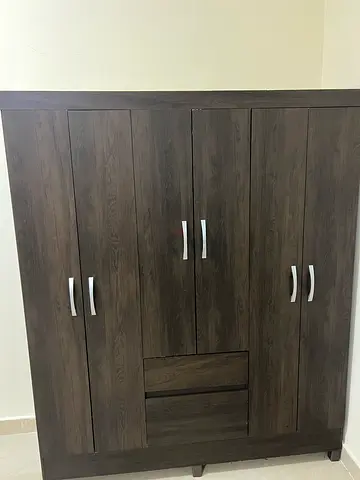 Dark wood 3-door wardrobe with drawers - very good condition