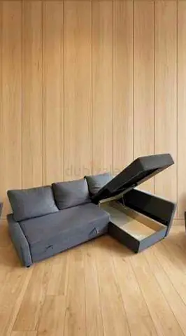 Grey L-Shaped Sofa Bed with Built-in Storage
