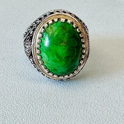 Nishapur Apple Green Turquoise 950 Silver Al-Shareef Ring