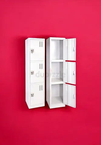 Cabinet gray color 3-Tier Metal Lockers — Set of Individual Lockable Compartments