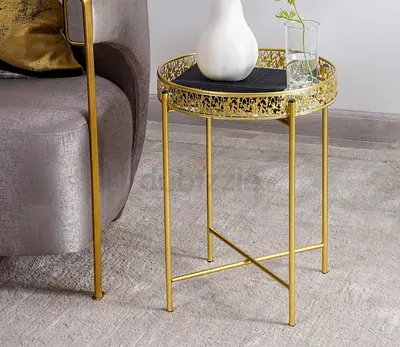 Metal Decor Stand With Tray 42x42x47cm - Gold