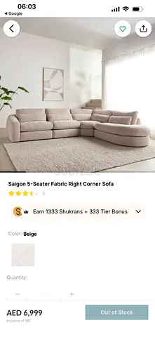 The Saigon 5-seater fabric sofa from Home Centre features a comfortable luxurious design.