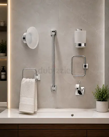 Chrome Bathroom Accessory Set – Towel Ring, Soap Holder, Grab Bar