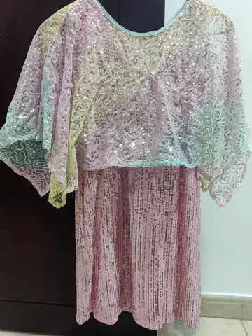 Pink sequin party dress with cape overlay - age 7-8 years..