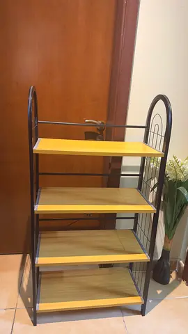 4-Tier Metal Wood Shelf Unit — Excellent Condition Very Strong - Fixed Price 50 AED
