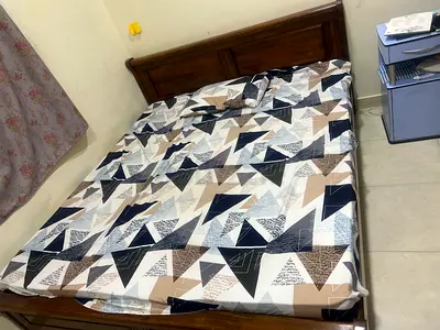Wooden Double Bed with Headboard - Good Condition