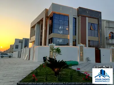 🏡 فيلا زاوية للبيع في الحليو 1 بعجمان بتصميم عصري فاخر، 5 غرف ماستر، مساحات واسعة، نافورة وارتدادات كبيرة، موقع مميز قريب من جميع الخدمات 🏡