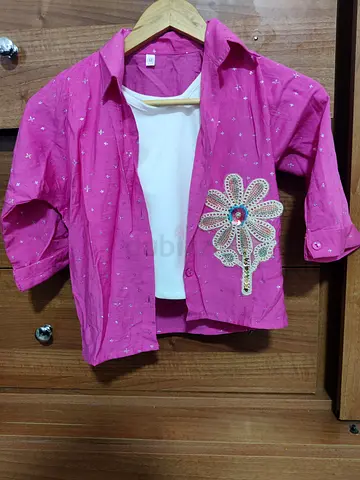 Girls pink shirt with flower applique and inner tee - small... Never used..