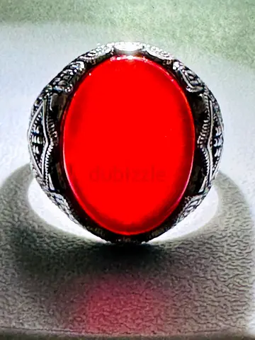 Red Yemeni Aqeeq Silver Ring