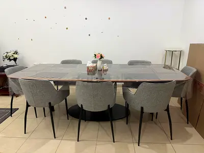 Italian Modern 8 Seater Dining Set with Grey Fabric Chairs