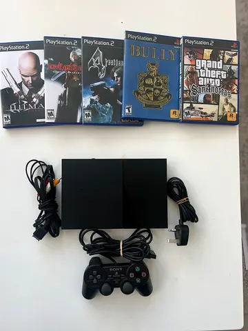 PlayStation 2 Slim with Controller, Cables and 5 Classic Games (Bully, GTA San Andreas, etc.)