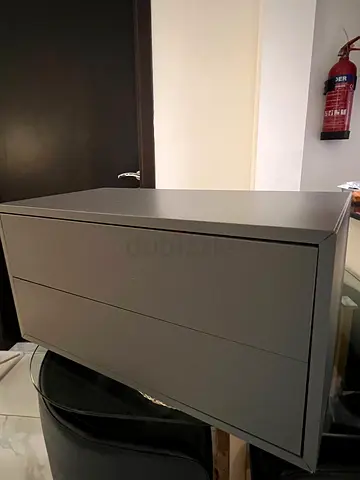 Big Spacious Grey Nightstand with Two Drawers