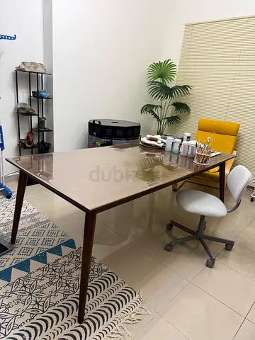 Wooden dining table with marble-look top - good condition