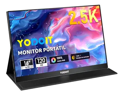 Yodoit Portable Monitor 16 2.5K QHD 120 Hz Monitor Screen IPS 2560x1600 16:10 Display with USB Type