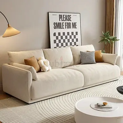 New Minimalist 3-Seater Beige Fabric Sofa —