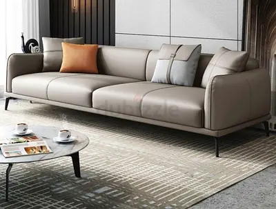 Light gray colour 3 seater Sofa in genuine leather