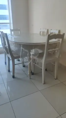 White Oval Dining Table with 6 Matching Chairs - Solid Wood, Good Condition