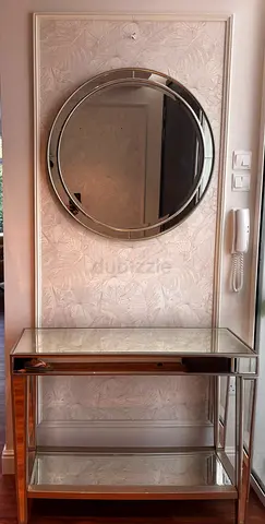 Modern Silver Console Table + Round Wall Mirror