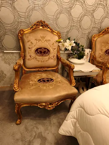 Pair of Ornate Gold Rococo Armchairs — Good Used Condition