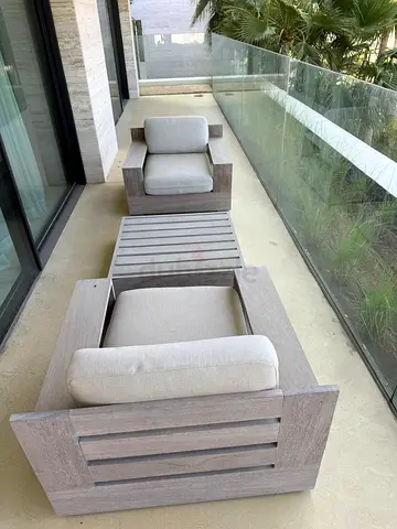 Modern Wooden Garden Furniture Set with Armchairs and Coffee Table