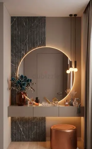 Modern Circular LED Vanity Console with Stool