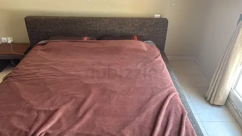 Queen size bed frame with headboard and side tables - good condition