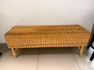 Wicker rattan storage bench with cushion space - natural finish