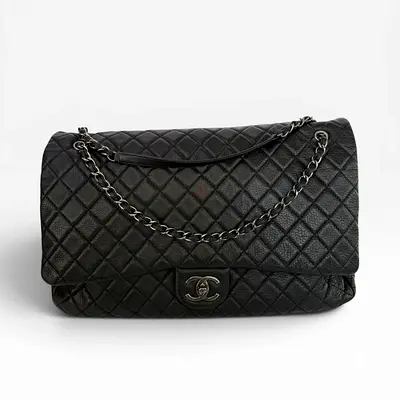 CHANEL AIRLINE XXL CLASSIC FLAP IN BLACK CALFSKIN WITH RHW