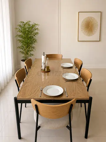 Modern Wooden Dining Set with Six Chairs