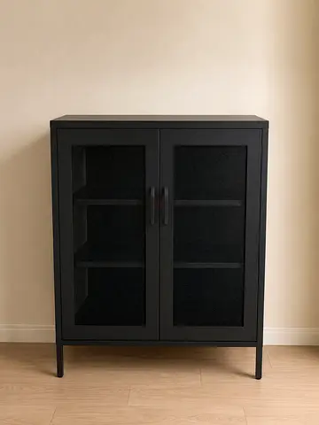 Modern Black Metal and Glass Display Cabinet