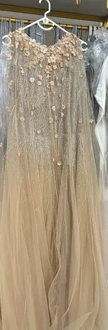 Beige embellished evening gown - size approx M