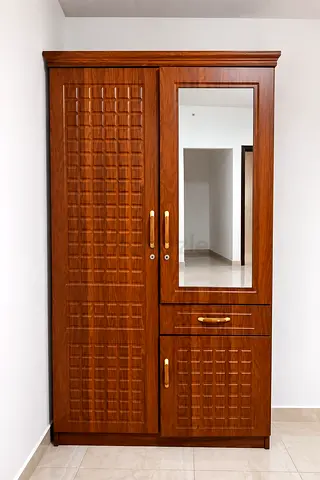 Wooden 2-Door Wardrobe with Mirror and Drawers - Good Condition
