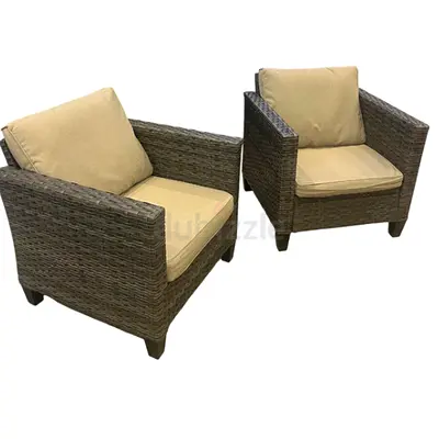 2-Pack Wicker Patio Outdoor Single Sofa with Beige Cushion