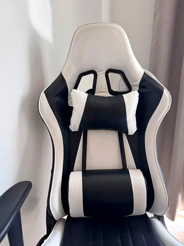 Ergonomic Black and White Gaming Chair with Cushions