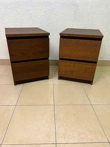 Pair of Brown Wooden Bedside Nightstands - Modern Minimalist