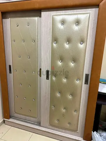 2-Door Sliding Wardrobe with Padded Panels - Beige/White