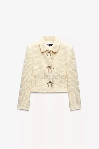 Zara Textured Jacket with Crystal Bow Buttons – Size L