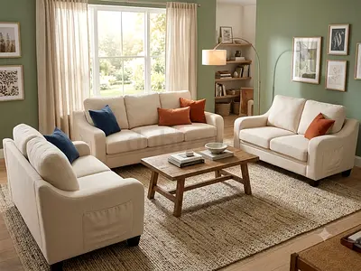 Beige 3-Piece Sofa Set (3-seater, 2- +2seater,) - Good Condition