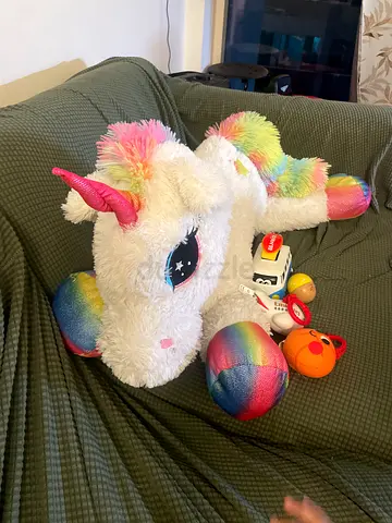 Large plush rainbow unicorn soft toy and some other toys - good condition