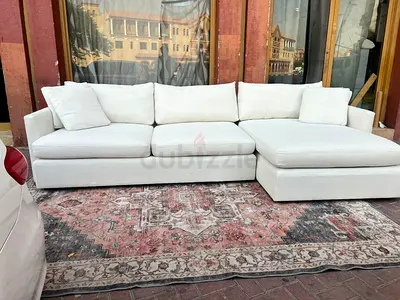 Excellent condition Crate and barrel lounge deep feather filled L Shape Sofa Beige