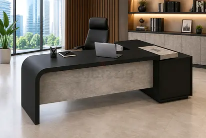 Color Luxury Executive L-Shape Desk with Fixed Side Table | Office Desk UAE
