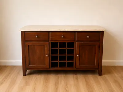 Wooden Buffet Sideboard with Marble Top and Wine Rack